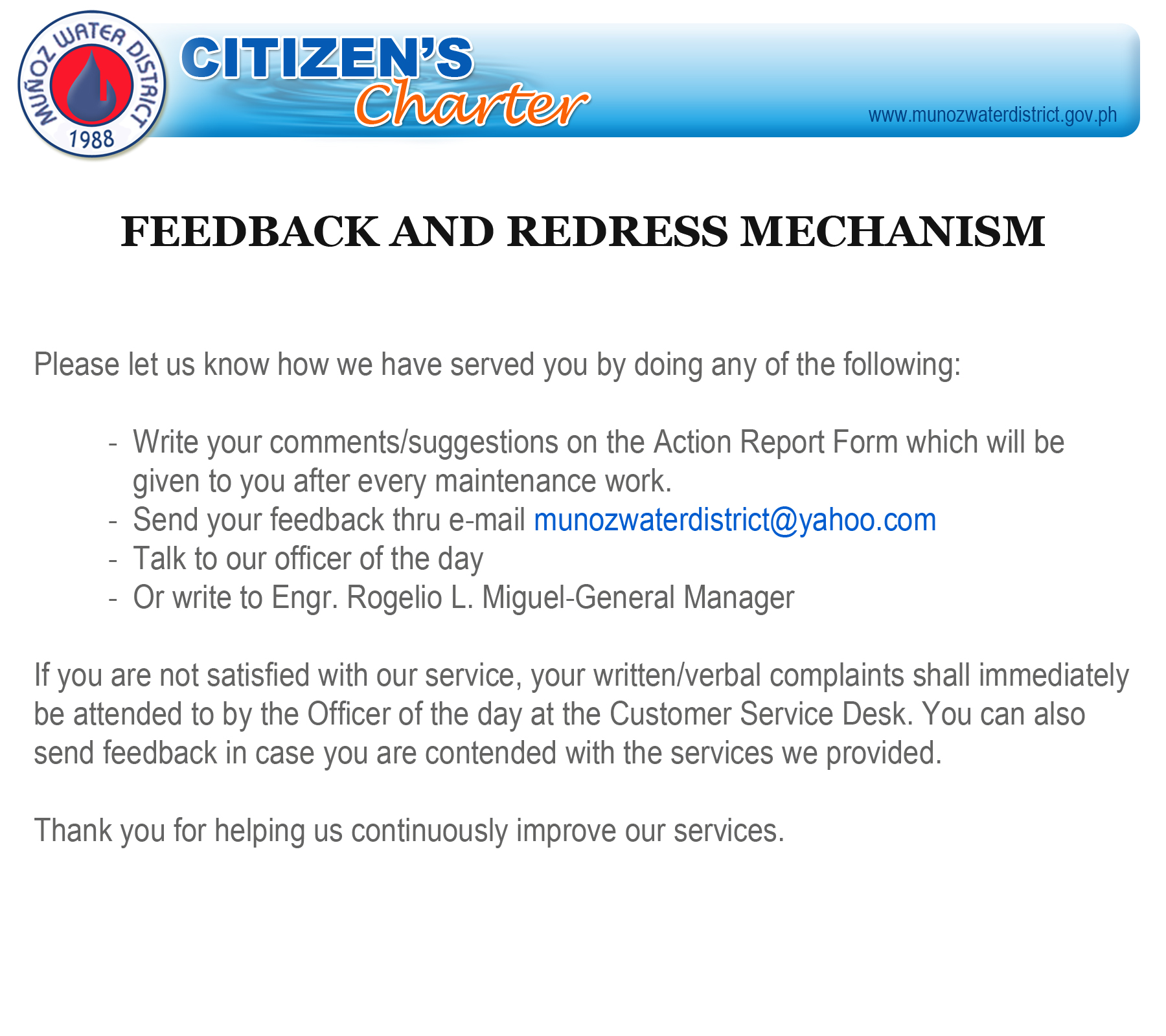 Feedback and Redress Mechanism